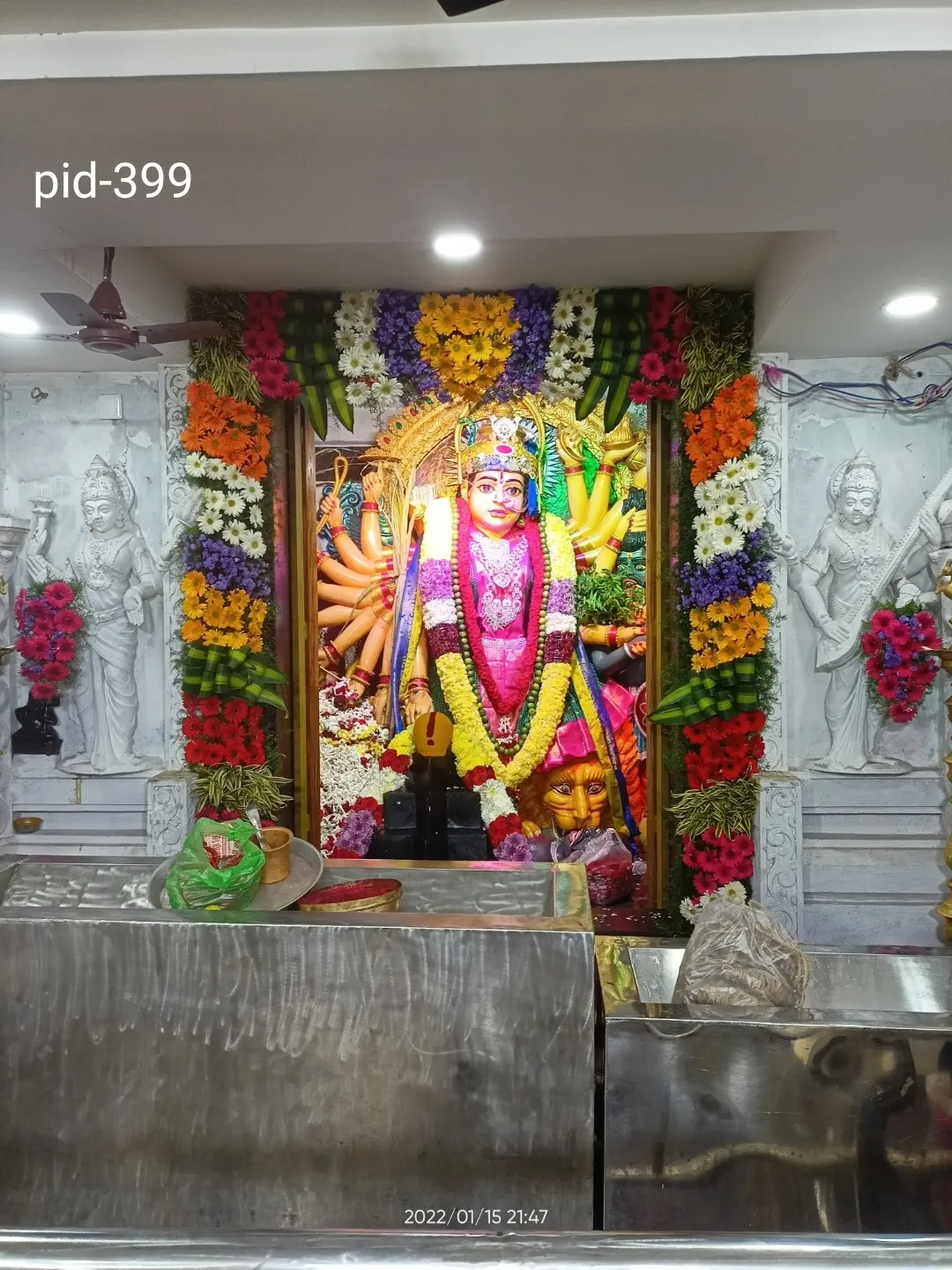 Grand Temple Decoration with Flowers and Lights